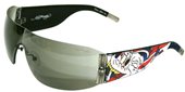 Ed Hardy Ehs 010 Wolf With Leather &amp; Denim Temples Black Grey Black sunglasses