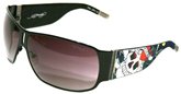 Ed Hardy Ehs 012 Love Kills Slowly With Leather &amp; Denim Temples Black Grey Gradient Black sunglasses