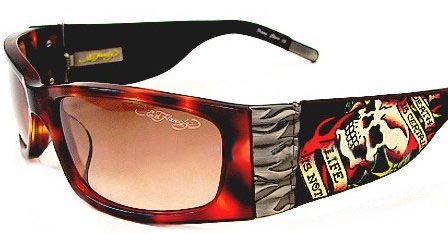Ed Hardy Ehs 015 Death IS Certain With Leather Temples Tortoise Brown Tortoise sunglasses